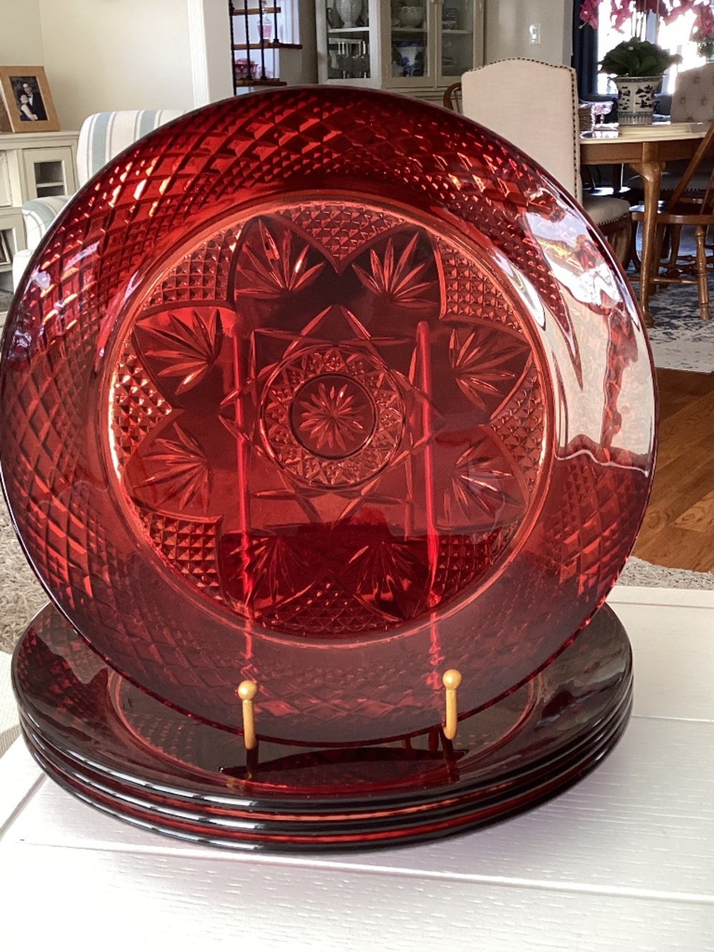Set of (4) Cristal d’Arques-Durand “Antique Ruby” Plates